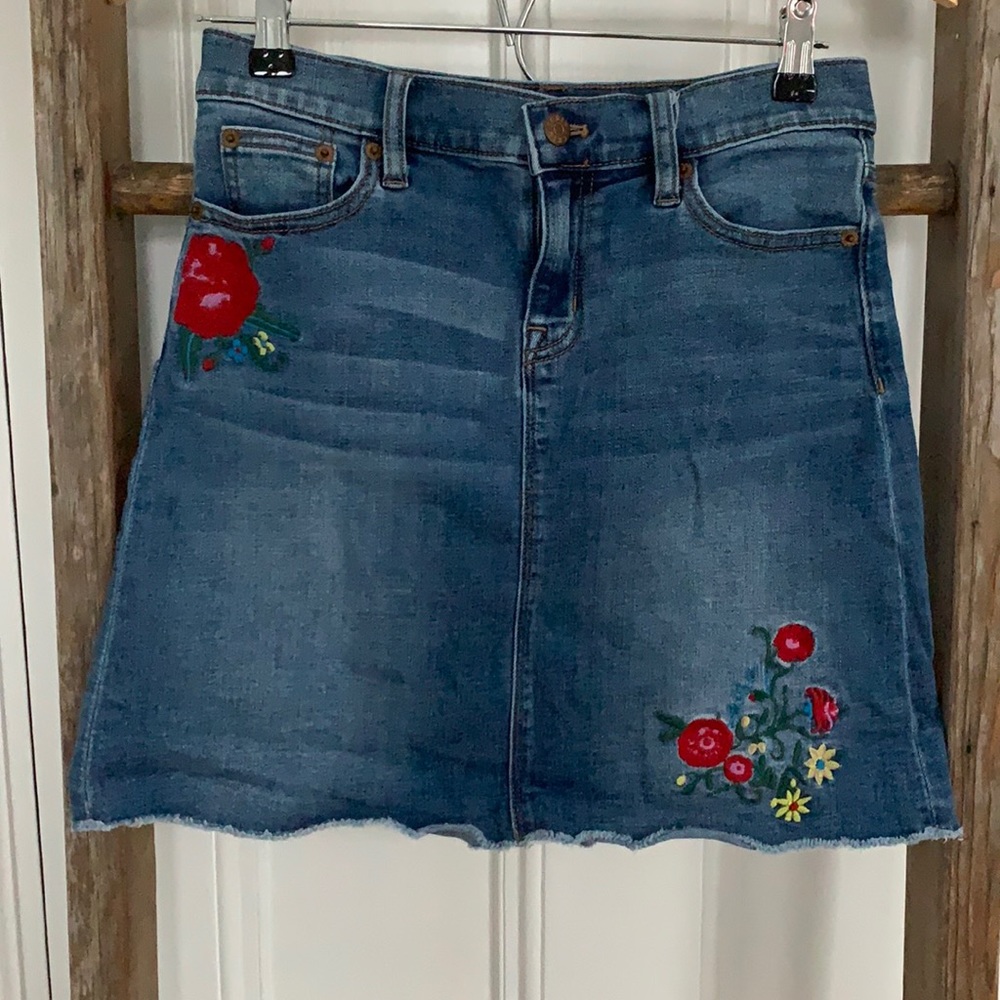 J Crew Jean Mini Skirt with Embroidery - Size 2